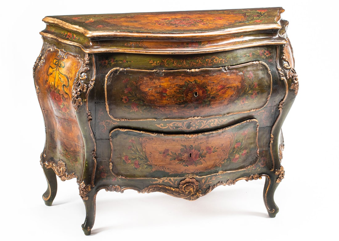 Venetian Rococo-Style Painted Bombe Commode (1 of 5)