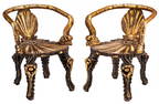 Italian Grotto-Style Carved Giltwood Armchairs