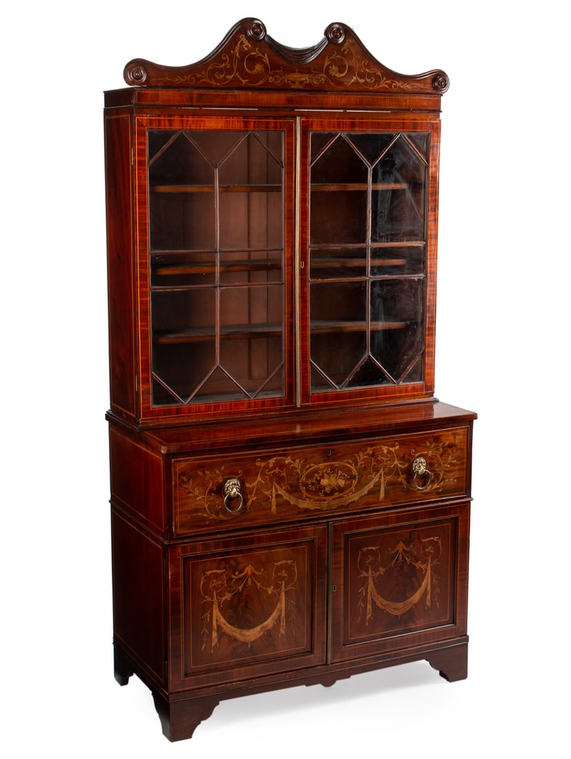 Edwardian Inlaid Mahogany Secretary Bookcase (1 of 4)