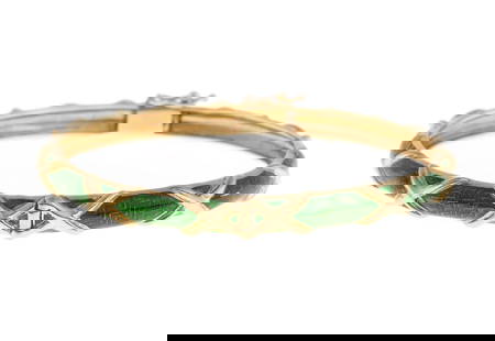 Tiffany & Co. 18 kt. Gold, Enamel Bracelet: Vintage Tiffany & Co. 18 kt. Yellow Gold and Guilloche Enamel Hinged Bangle Bracelet, marked "18K" and "TIFFANY", inner circ. 7 1/4 in.; 16.39 dwts.