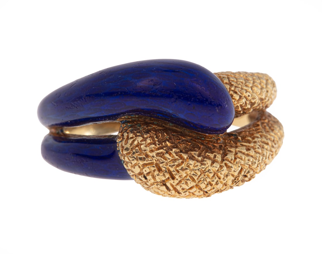 Cartier Yellow Gold And Guilloche Enamel Ring