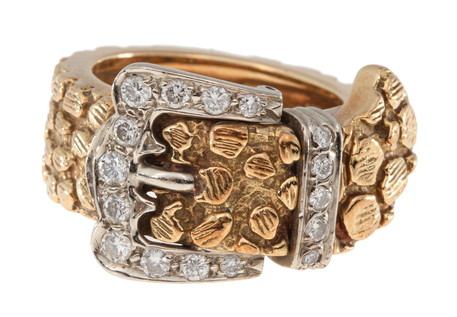 Yellow and White Gold, Diamond Buckle Band Ring (1 of 3)