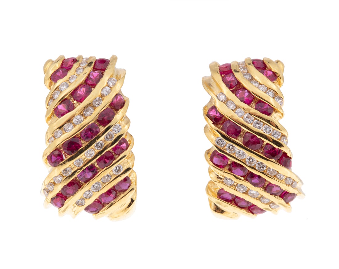 14 kt. Yellow Gold, Ruby and Diamond Earrings (1 of 1)