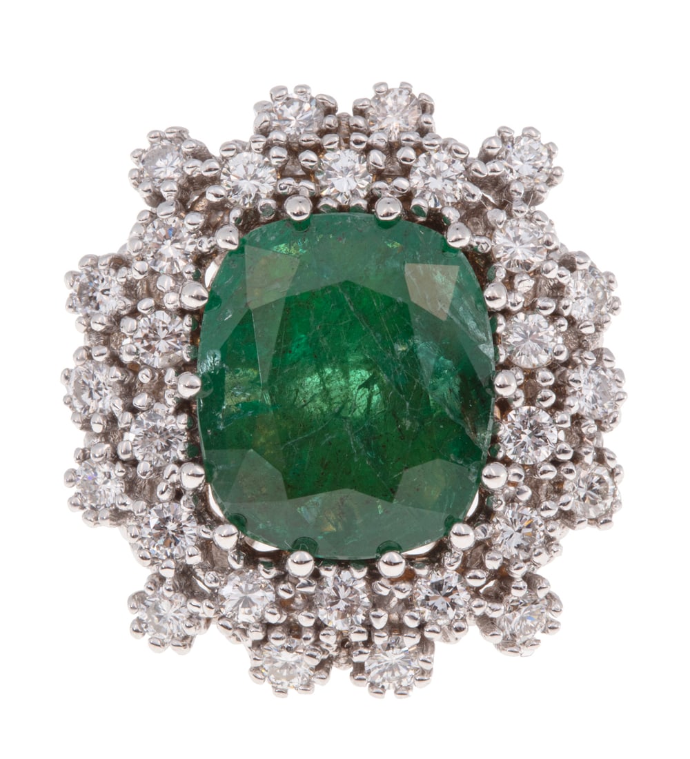 18 kt. White Gold, Emerald and Diamond Ring (1 of 3)