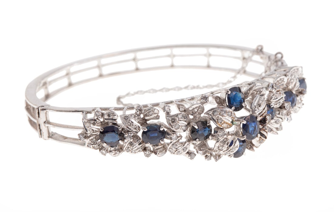 18 kt. Gold, Sapphire and Diamond Hinged Bracelet (1 of 2)