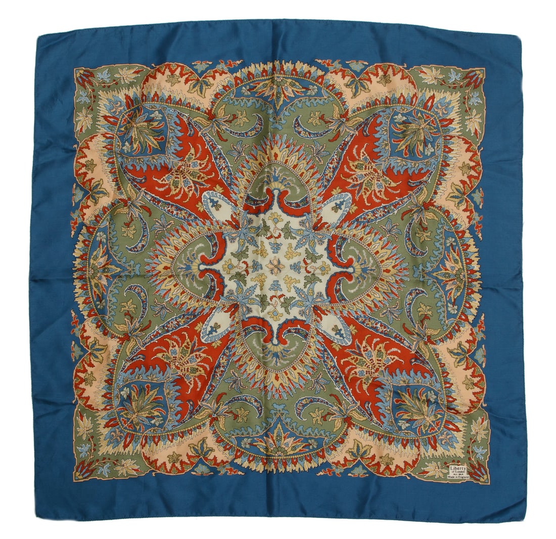 Group of Four Designer Silk Scarves: Group of Four Designer Silk Scarves, all labeled, incl. Givenchy, l. 30 in., w. 30 in.; Emanuel Ungaro with fringe trim, l. 98 in., w. 16 in.; Liberty of London, l. 23 in., w. 23 in.; and Wagon, l. 32