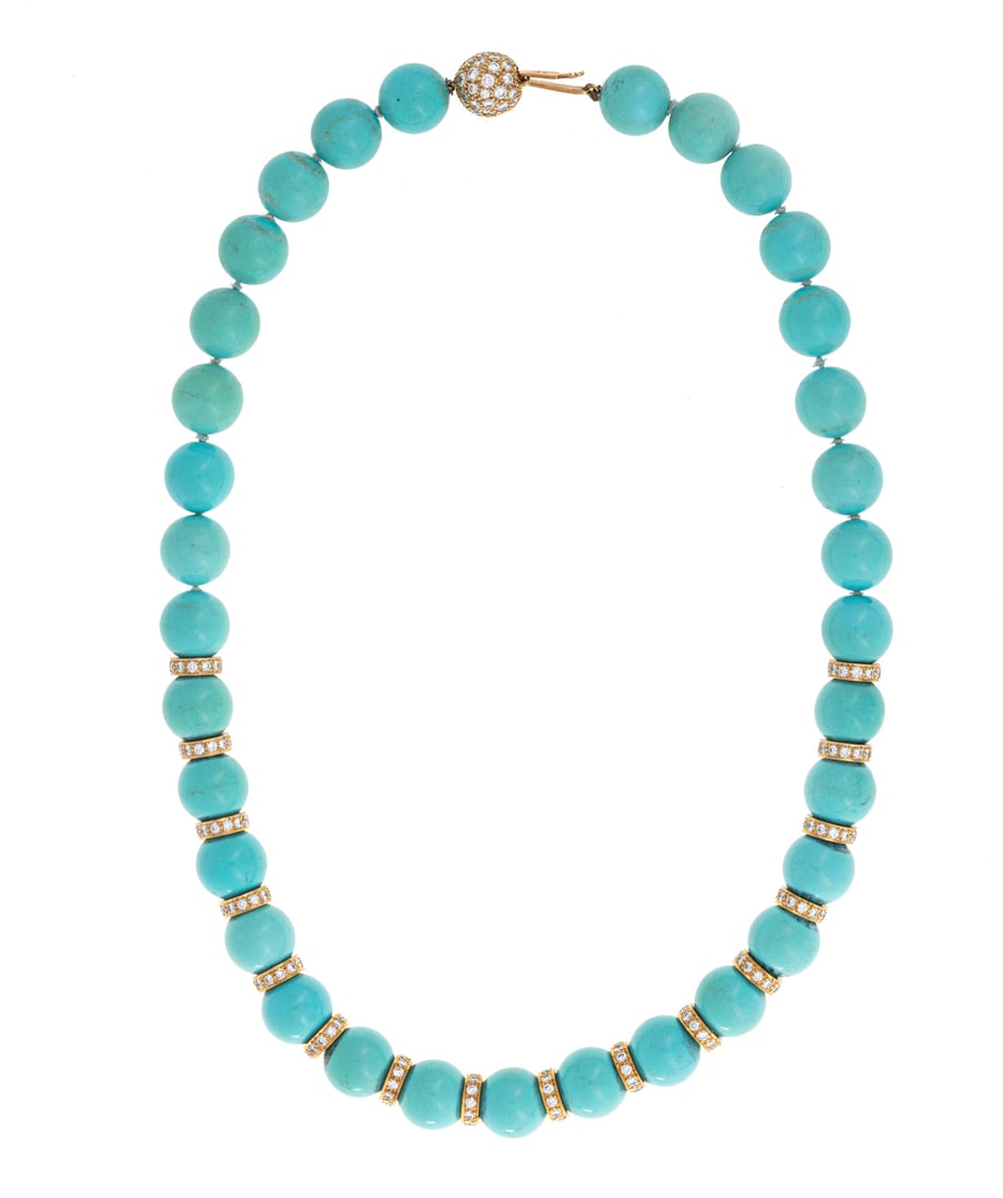 18 kt. Gold, Diamond and Turquoise Bead Necklace (1 of 11)