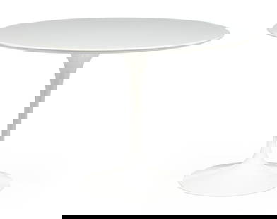Eero Saarinen for Knoll Studio Tulip Dining Table: Eero Saarinen for Knoll Studio Tulip Dining Table, fully marked, white laminate top, h. 29 in., dia. 42 in. Provenance: Estate of Eric Bloomquist, Bloomington, IL.