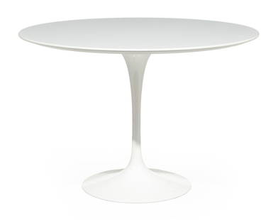 Eero Saarinen for Knoll Studio Tulip Dining Table: Eero Saarinen for Knoll Studio Tulip Dining Table, fully marked, white laminate top, h. 29 in., dia. 42 in. Provenance: Estate of Eric Bloomquist, Bloomington, IL.