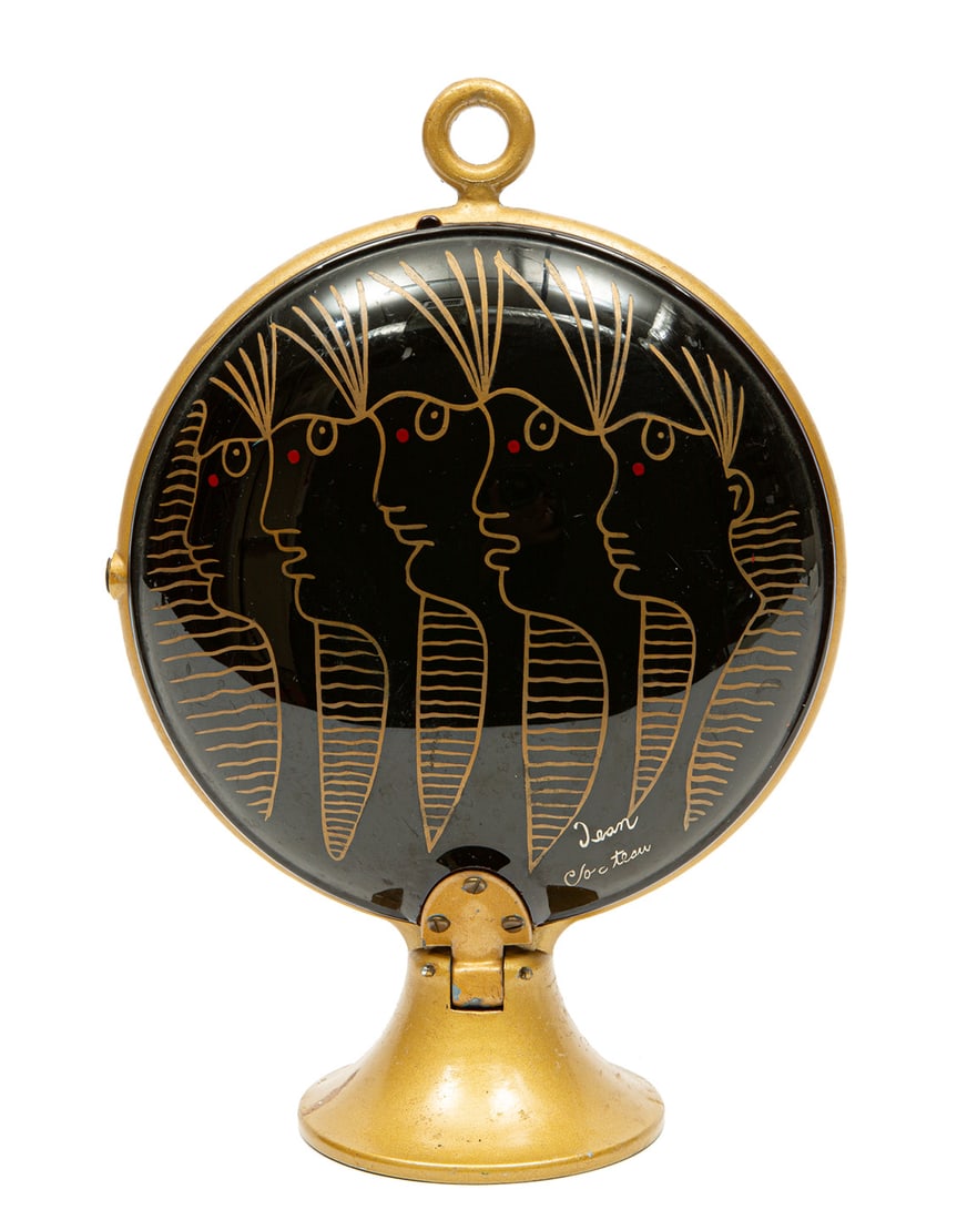 Jean Cocteau Triple Level Server: Jean Cocteau (French, 1889-1963) Triple Level Server, 1950s, printed and painted metal and plastic, printed signature to both sides, underside marked "TRIPLE LEVEL SERVER" and "PAT. NO. 7205 APP. 729;