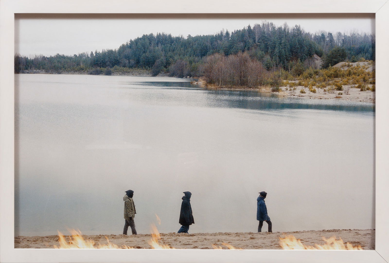 Hanna Liden (Swedish, b. 1976): Hanna Liden (Swedish, b. 1976), "Lake with Fire", 2004, c-print mounted on sintra, signed on label and "Rivington Arms, New York" label with artist, title, date and edition "2/3" on backing, 26 in. x