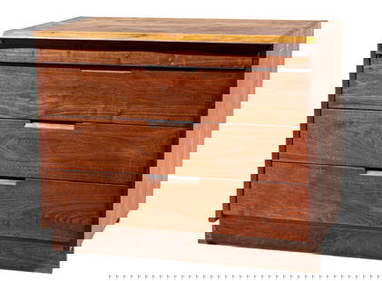 George Nakashima Black Walnut Dresser: George Nakashima Black Walnut Dresser, top with one free-edge, four drawers, h. 30 in., w. 36 in., d. 21 in. Provenance: Rago Auction, Lambertville, NJ, Jun. 12, 2011, lot 1072; Estate of Eric Bloomqu
