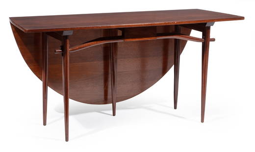 Nakashima for Widdicomb Walnut Dining Table: George Nakashima for Widdicomb "Origins" Walnut Drop-Leaf Dining Table, c. 1958, h. 28 3/4 in., w. 60 in., d. (closed) 22 in., d. (open) 47 1/2 in. Provenance: Wright, Chicago, Sept. 25, 2005, lot 347