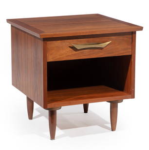 Nakashima for Widdicomb Walnut Nightstand: George Nakashima for Widdicomb Walnut "Sundra" Nightstand, 1960s, "Widdicomb Grand Rapids" fabric label, also marked "George Nakashima", "SUNDRA", and "215", h. 22 3/4 in., w. 22 in., 21 in. 