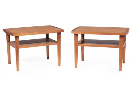 George Nakashima for Widdicomb Walnut Side Tables: Pair of George Nakashima for Widdicomb Walnut "Sundra" Side Tables, 1960s, "Widdicomb Grand Rapids" label, also stamped "SUNDRA" and "9/60 3424", h. 21 1/2 in., w. 22 in., d. 31 in. Provenance: Estate