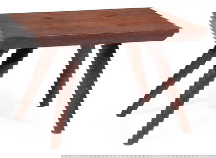 Attr. George Nakashima Walnut Bench/Low Table: Attributed to George Nakashima Walnut Bench/Low Table, with client name to underside, h. 12 1/4 in., w. 18 3/4 in., d. 14 1/4 in. Provenance: Estate of Eric Bloomquist, Bloomington, IL.