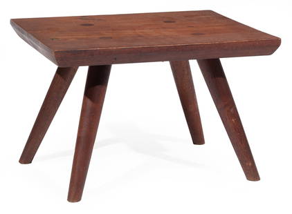 Attr. George Nakashima Walnut Bench/Low Table: Attributed to George Nakashima Walnut Bench/Low Table, with client name to underside, h. 12 1/4 in., w. 18 3/4 in., d. 14 1/4 in. Provenance: Estate of Eric Bloomquist, Bloomington, IL.