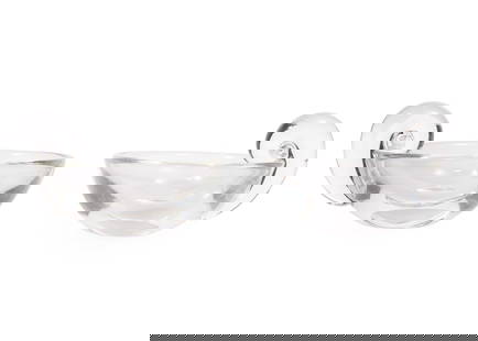 Pair of Steuben Glass "Snail-Scroll" Olive Dishes: Pair of Steuben Glass "Snail-Scroll" Olive Dishes, etched marks, model #7857, designed 1939 by John Dreves, h. 3 ½ in., w. 6 ion., d. 5 1/8 in.