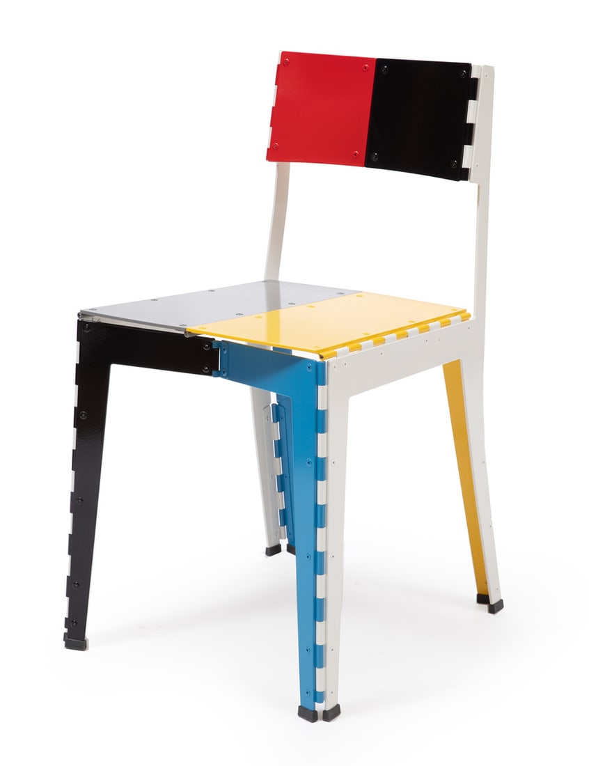 Adam Goodrum - Cappellini Folding "Stitch Chair": Adam Goodrum for Cappellini Folding "Stitch Chair", c. 2016, Italy, painted laser-cut aluminum, polypropylene feet, h. 31 in., w. 16 in., d. 16 3/4 in., folded h. 32 1/4 in., w. 1 1/4 in., d. 17 1/2 i