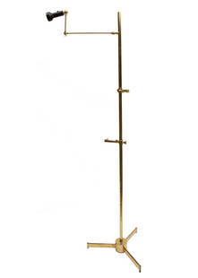 Angelo Lelli for Arredoluce Easel Floor Lamp: Angelo Lelli for Arredoluce Easel Floor Lamp, 1950s, brass and enameled aluminum, articulated light, art holders adjustable for height and depth, converted from floor to knob light switch, unmarked, h