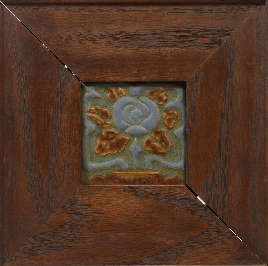 Two Rookwood Art Pottery Faience Floral Tiles (1 of 4)
