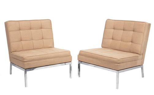 Pair of Florence Knoll Lounge Chairs: Pair of Florence Knoll Lounge Chairs, 1960s, Knoll Associates label, steel and wool, h. 31 in., w. 28 in., d. 31 in. Provenance: Freeman's, Phil., PA, Nov. 16, 2003, lot 252; Estate of Eric Bloomquist