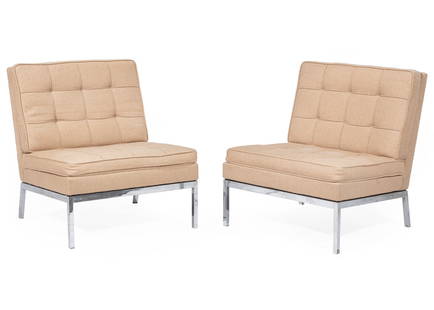 Pair of Florence Knoll Lounge Chairs: Pair of Florence Knoll Lounge Chairs, 1960s, Knoll Associates label, steel and wool, h. 31 in., w. 28 in., d. 31 in. Provenance: Freeman's, Phil., PA, Nov. 16, 2003, lot 251; Estate of Eric Bloomquist