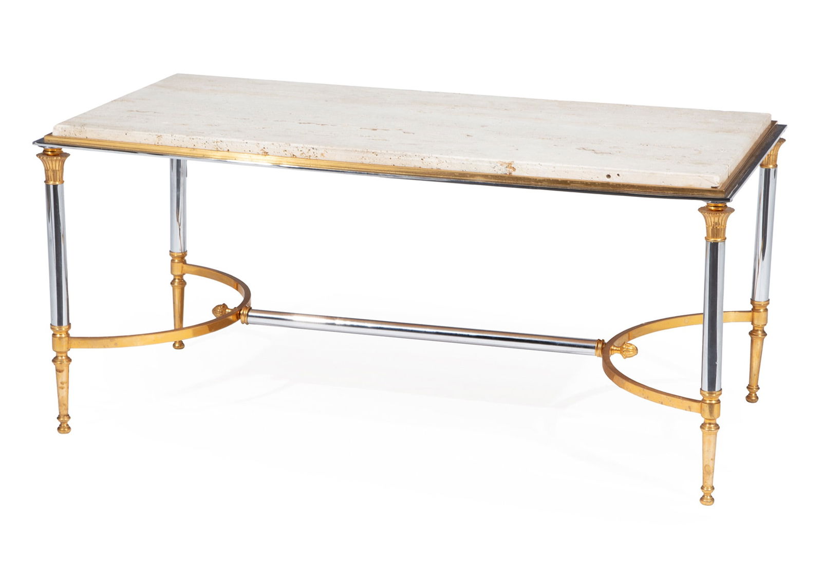 Hollywood Regency Brass Chrome Steel Coffee Table (1 of 3)