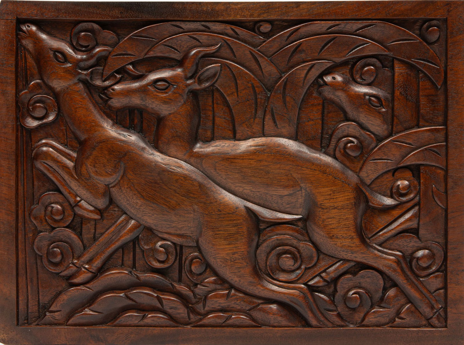 Three Art Deco Carved Walnut Plaques (1 of 4)