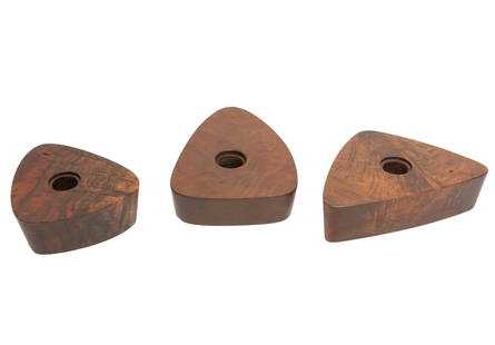 Three Mira Nakashima Walnut Candle Holders: Three Mira Nakashima Walnut Candle Holders, signed and dated to undersides, freeform, largest h. 1 3/4 in., w. 6 1/4 in., d. 4 1/8 in. Provenance: Estate of Eric Bloomquist, Bloomington, IL.