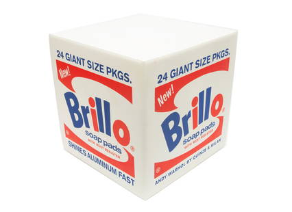 Andy Warhol Brillo Box Pouf: Andy Warhol Brillo Box Pouf, c. 2013, Quinze & Milan, Belgium, screenprinted high density foam, marked "The Andy Warhol Foundation for the Visual Arts", h. 15 3/4 in., w. 15 1/4 in., d. 15 1/4 in., wi