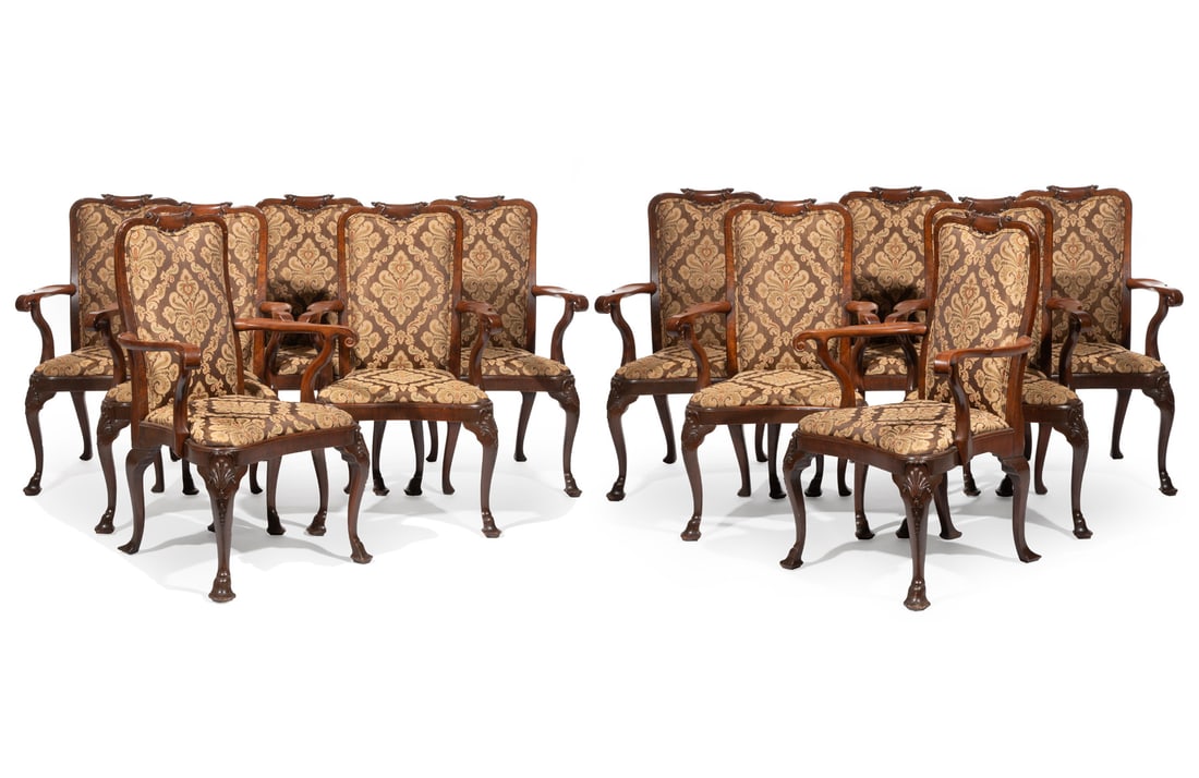 Twelve Georgian Burl Walnut Dining Chairs (1 of 5)