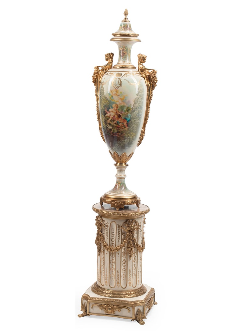 Sevres-Style Gilt Bronze-Mounted Porcelain Urn (1 of 7)
