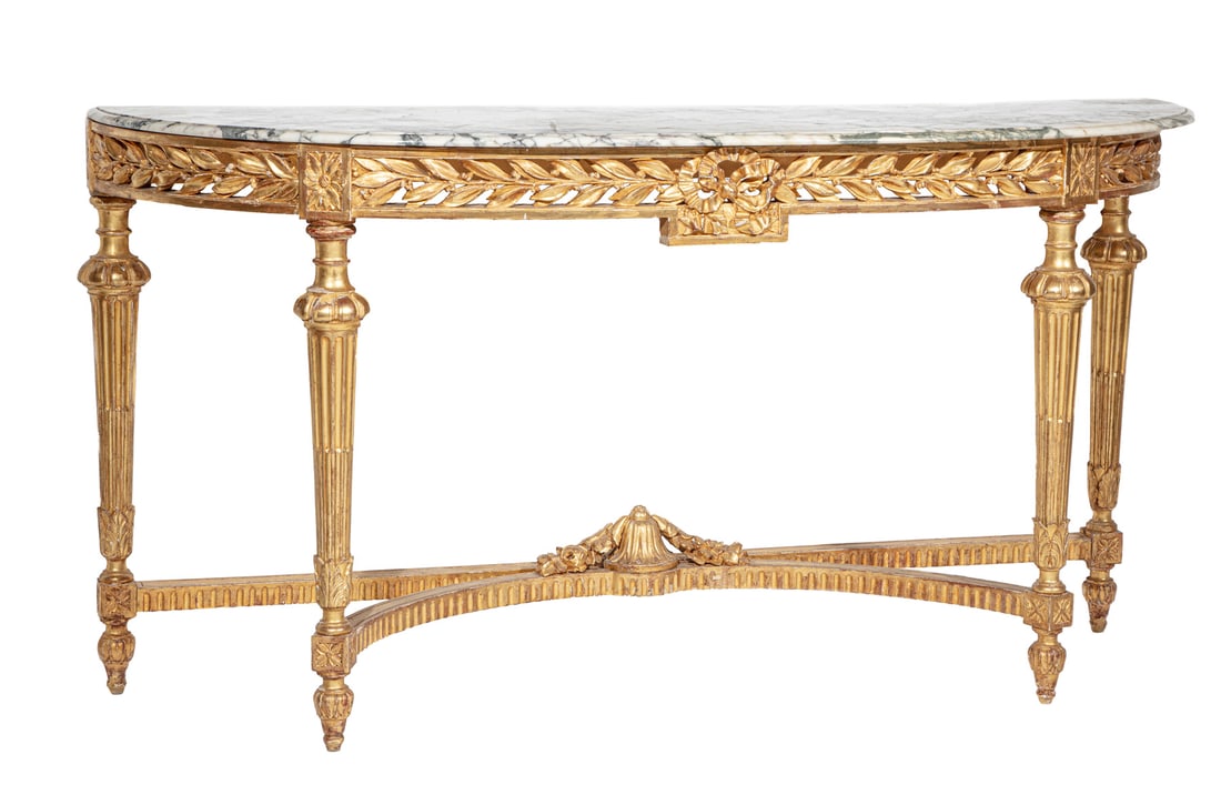 Louis XVI-Style Carved Giltwood Demilune Console (1 of 3)