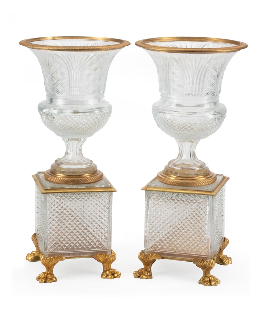 Pair Bronze-Mounted Cut Crystal Urns (1 of 5)