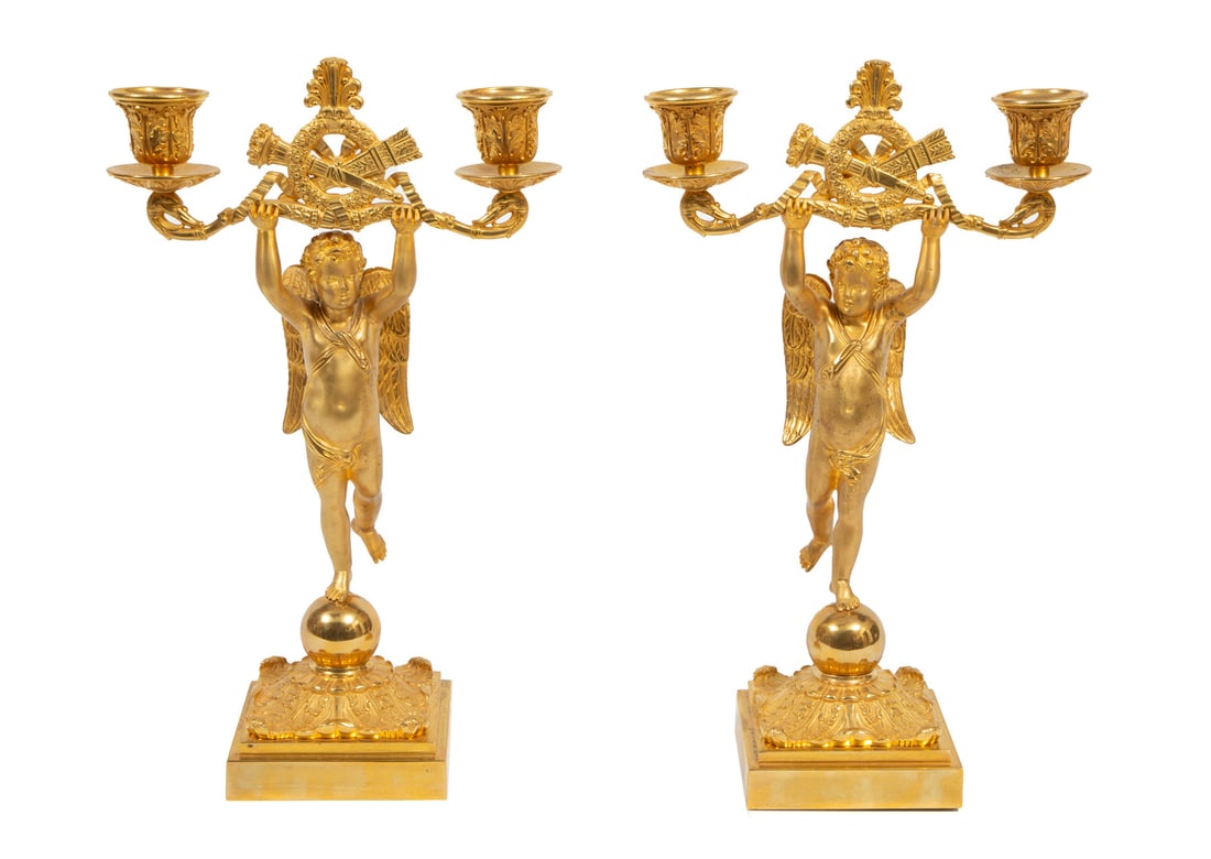 Empire Gilt Bronze Two-Light Figural Candelabra (1 of 3)