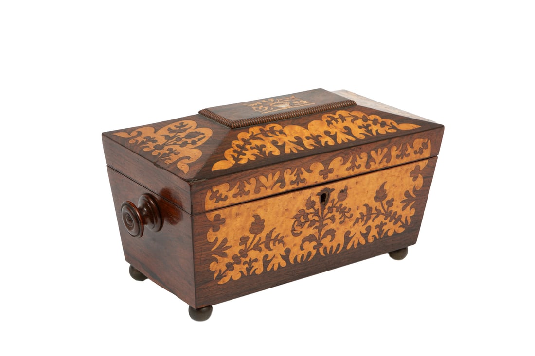 Regency Rosewood Marquetry Tea Caddy (1 of 3)