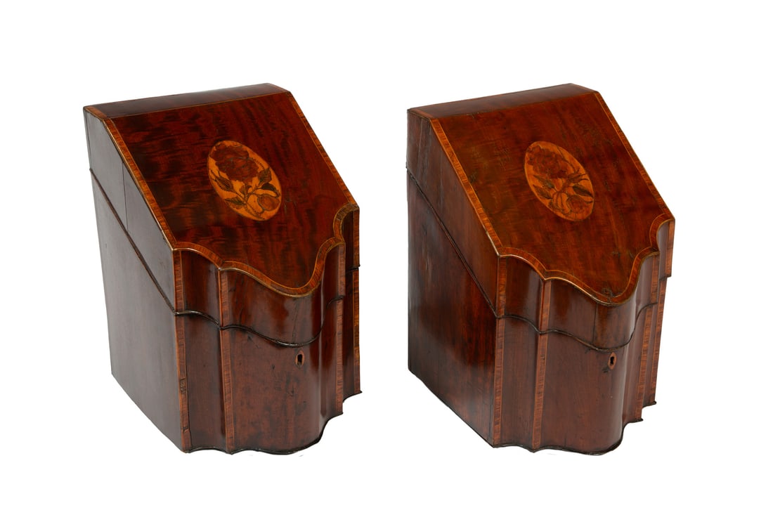 Pair of George III Inlaid Mahogany Knife Boxes (1 of 3)
