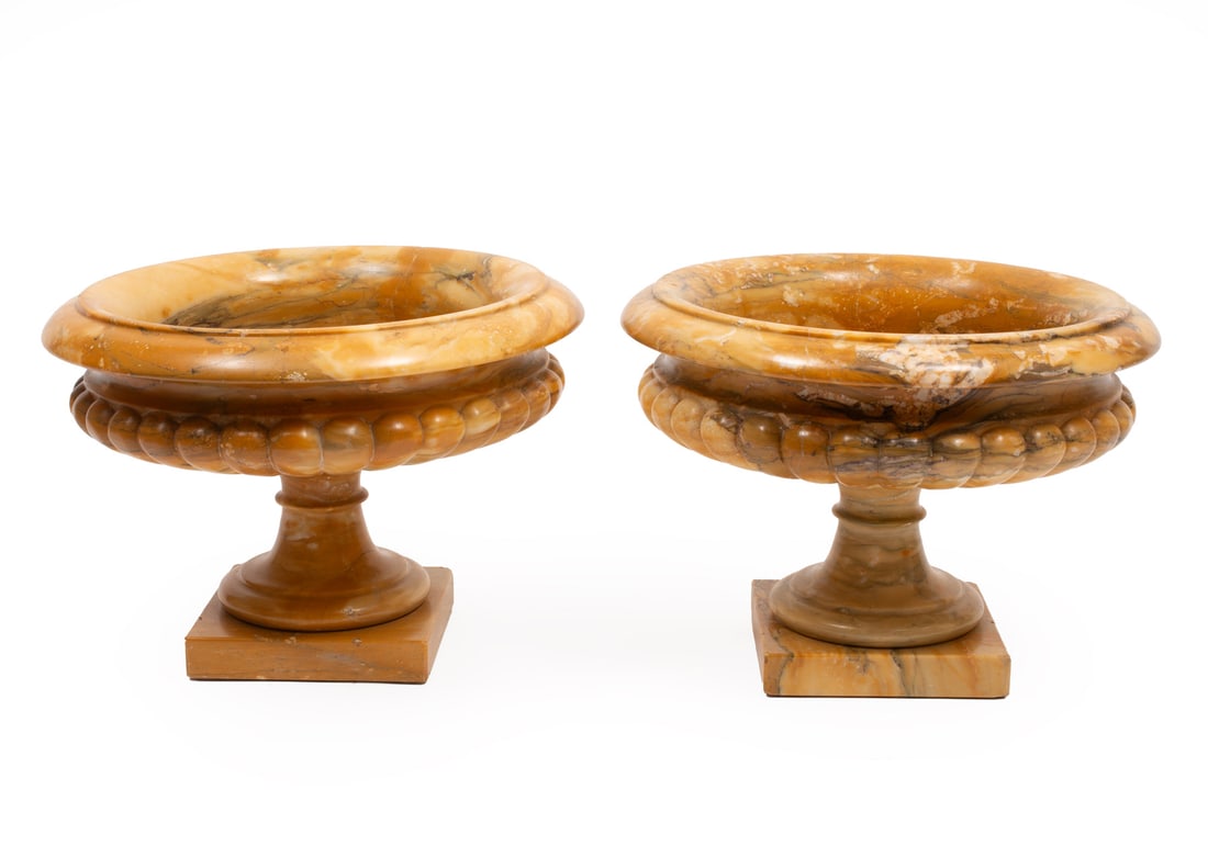 Pair of Continental Carved Sienna Marble Urns (1 of 1)