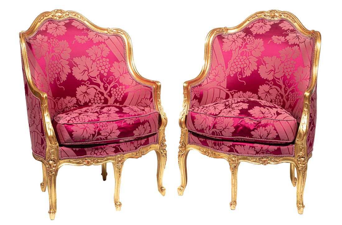 Pair of Louis XV Carved Giltwood Bergeres (1 of 5)