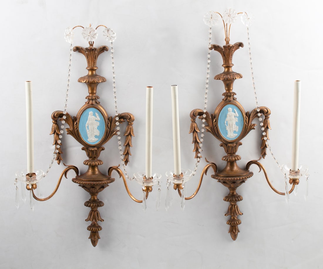 Pair of Regency-Style Giltwood Two-Light Sconces (1 of 4)
