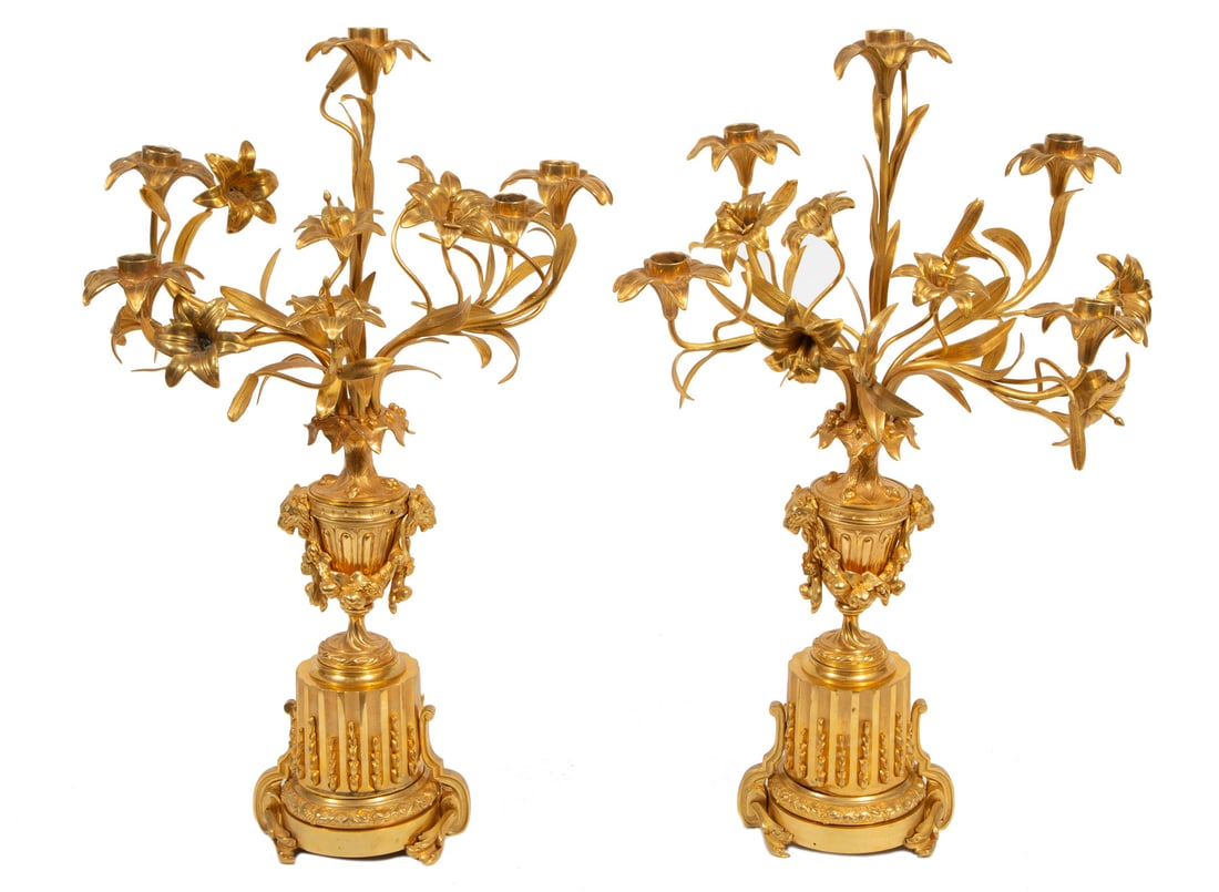 Pair Beaux Arts Gilt Bronze Five-Light Candelara (1 of 4)