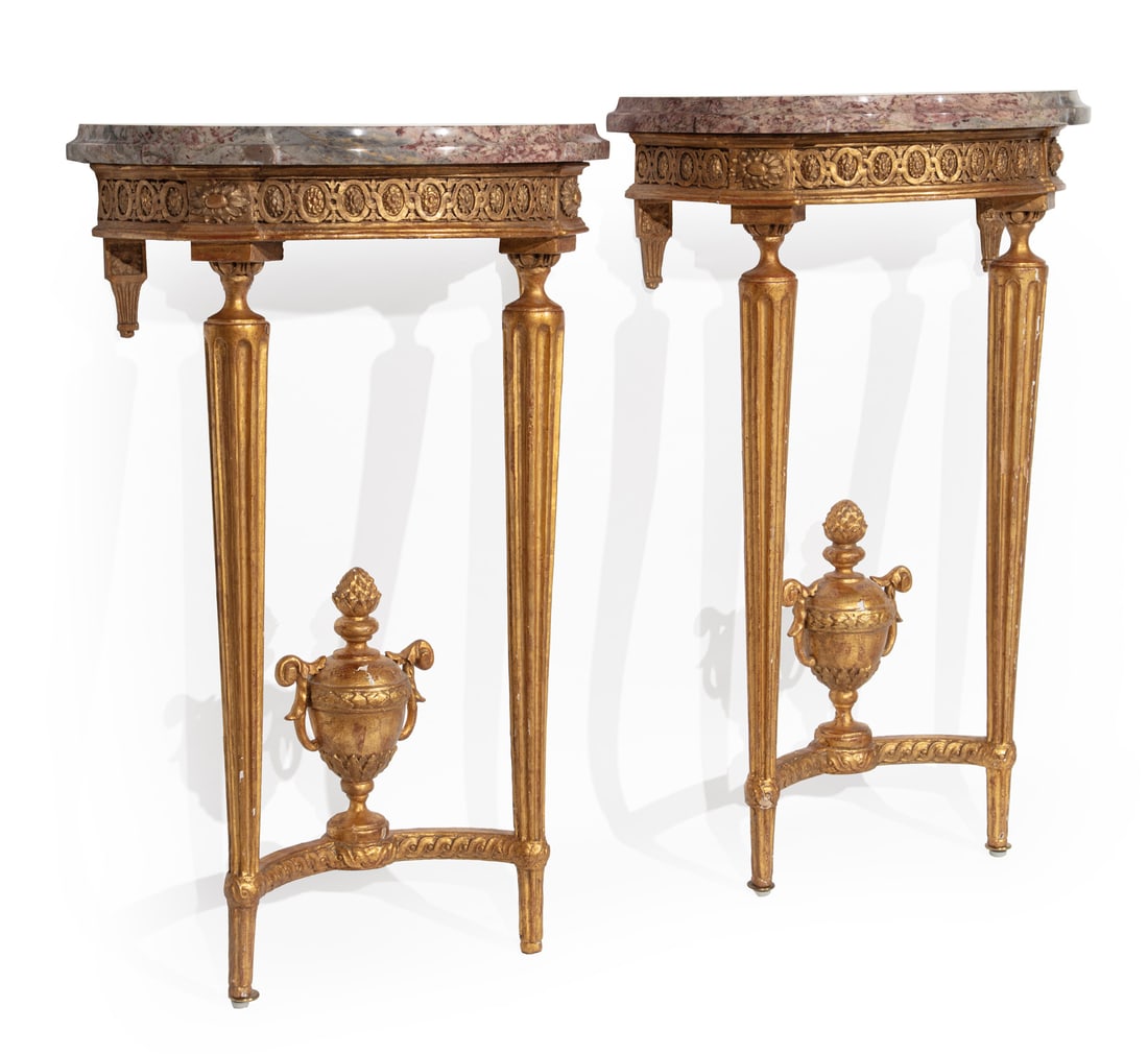 Pair of Carved Giltwood Demilune Consoles (1 of 12)