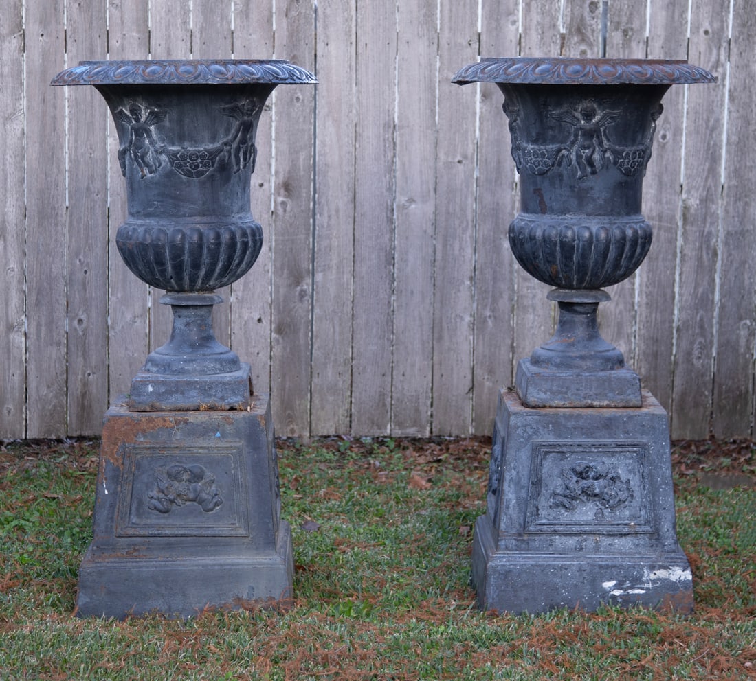 Pair of Cast-Iron Garden Urns (1 of 7)