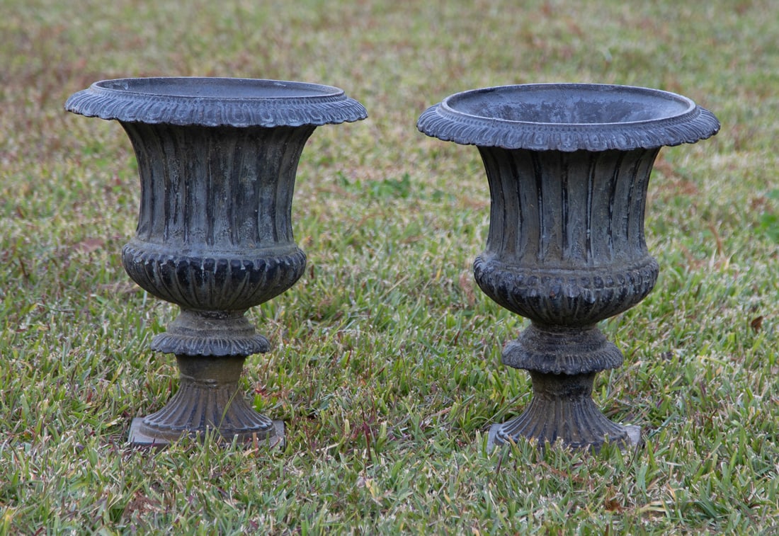 Pair of Small Cast Iron Urns (1 of 1)