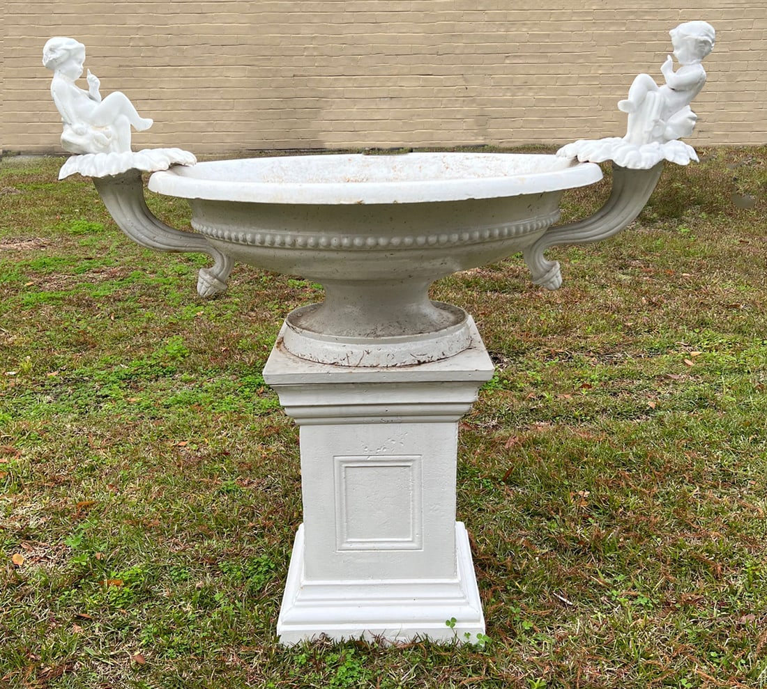 Large Cast Iron Urn on Pedestal (1 of 4)