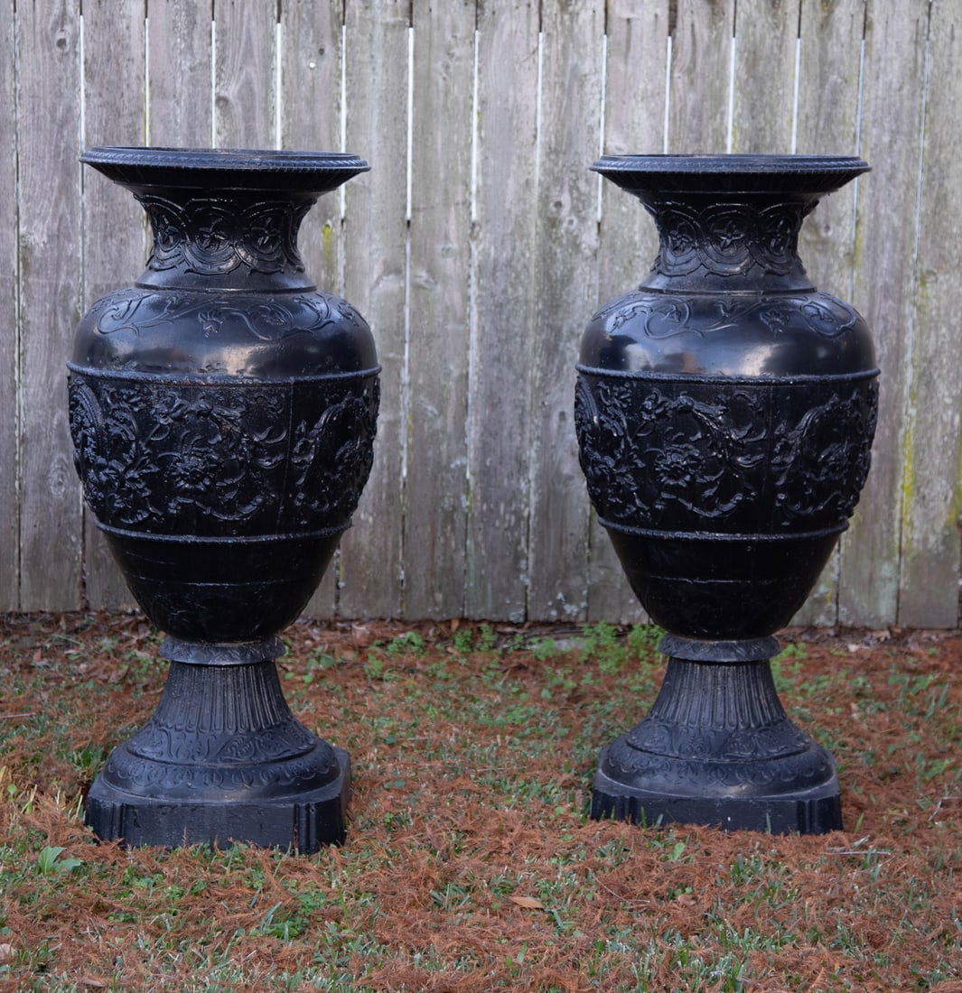 Pair of Large Cast Iron Garden Vases (1 of 2)