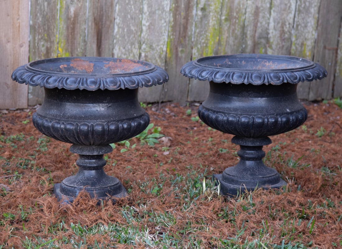 Pair of Cast Iron Garden Urns (1 of 1)