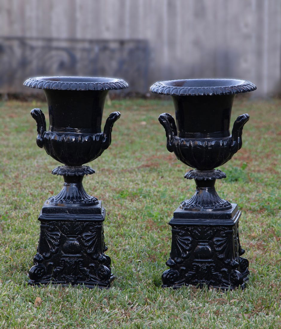Pair of Cast Metal Urns (1 of 1)