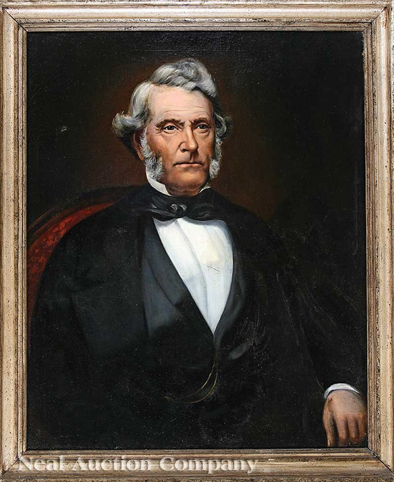 Joseph Henry Bush (American/Kent, 1794-1865): Joseph Henry Bush (American/Kentucky, 1794-1865), "Portrait of Clough Marshall Anderson (1812-1865)", oil on canvas, signed en verso, handwritten label identifying sitter by previous owner en verso, 3